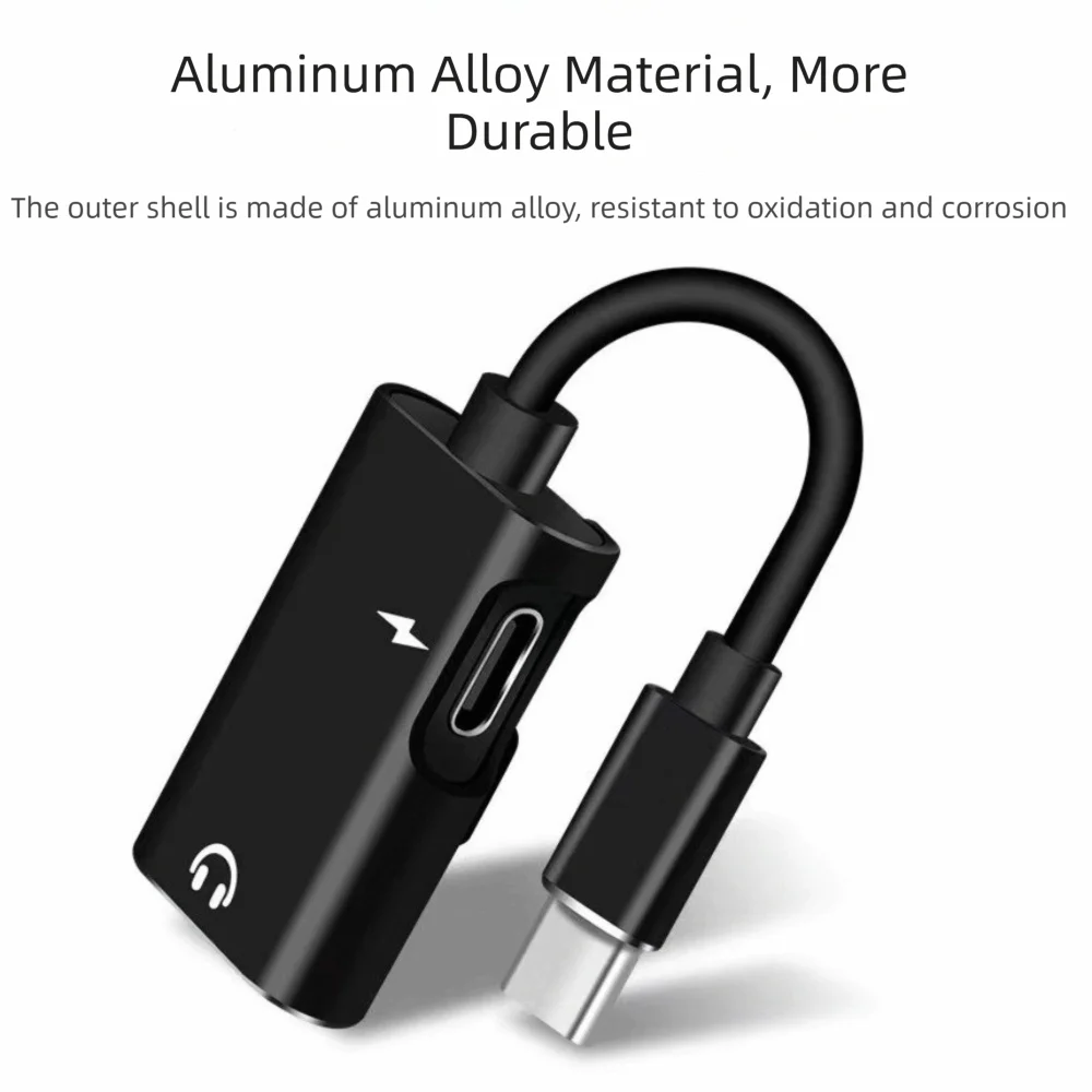 Aluminum Alloy Audio Adapter Female to Male 3.5mm Jack Male Type C to 3.5mm Adapter Clear Sound 2 in 1 Audio Splitter