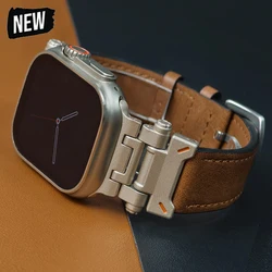 Business Leather Strap for Apple Watch Ultra 2 49mm Titanium connector Band Bracelet for iWatch Series11 10 9 78654Se 42 45 46mm