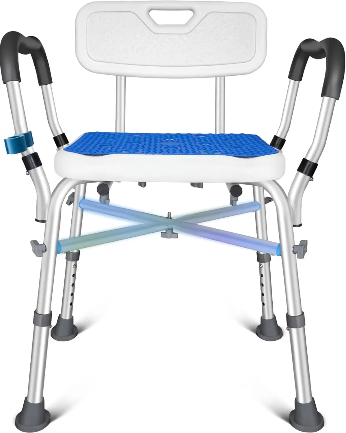 Chaise de douche robuste avec accoudoirs, capacité de 550 lb, hauteur réglable pour la sécurité des personnes âgées et handicapées