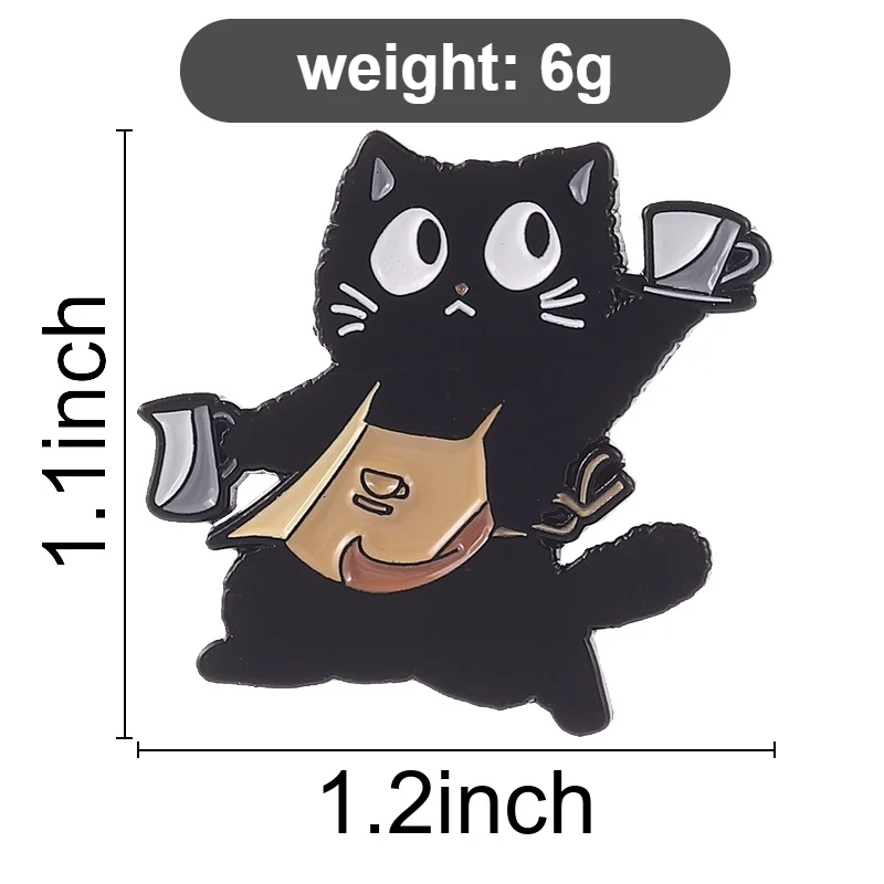 Barista Black Cat Enamel Pin Cartoon Cat Brooches Apron Animals Lapel Badge For Backpacks Bags Adorable Gift For friends view 6