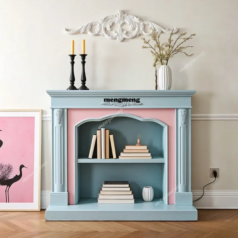 Solid wood fireplace cabinet Cream wind arched fireplace decorative cabinet Living room entrance