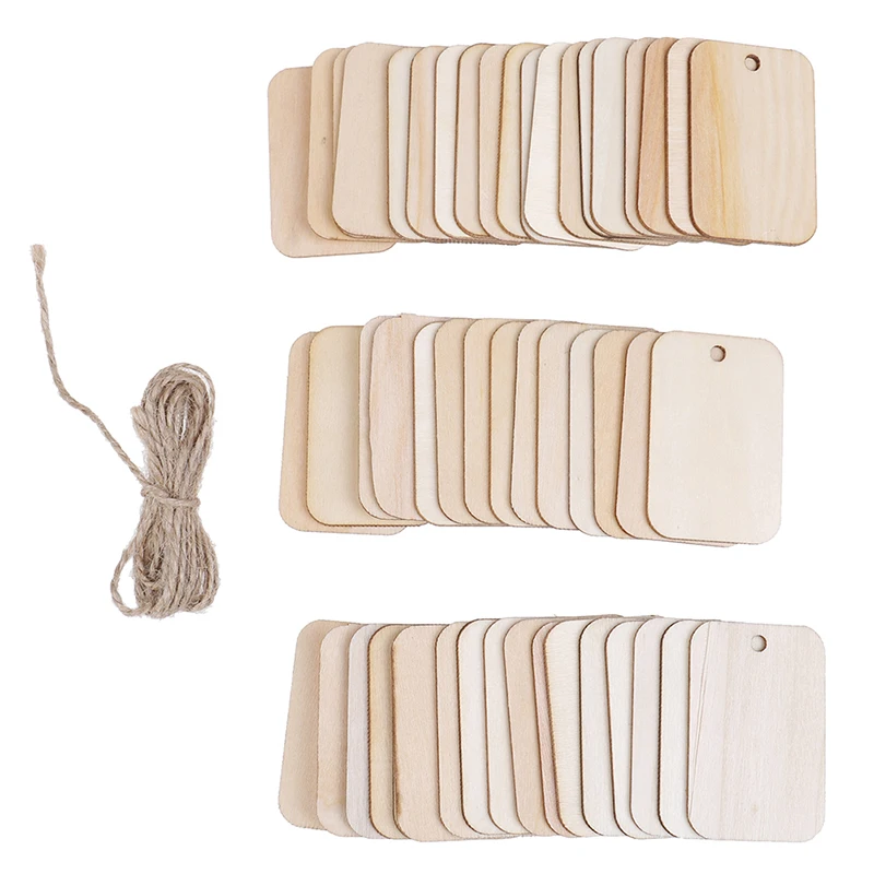 50PCS Home Handmade Natural Wood Planks Tags Wooden Hanging Labels Sheet DIY Engraving Crafts Ornament In Stock