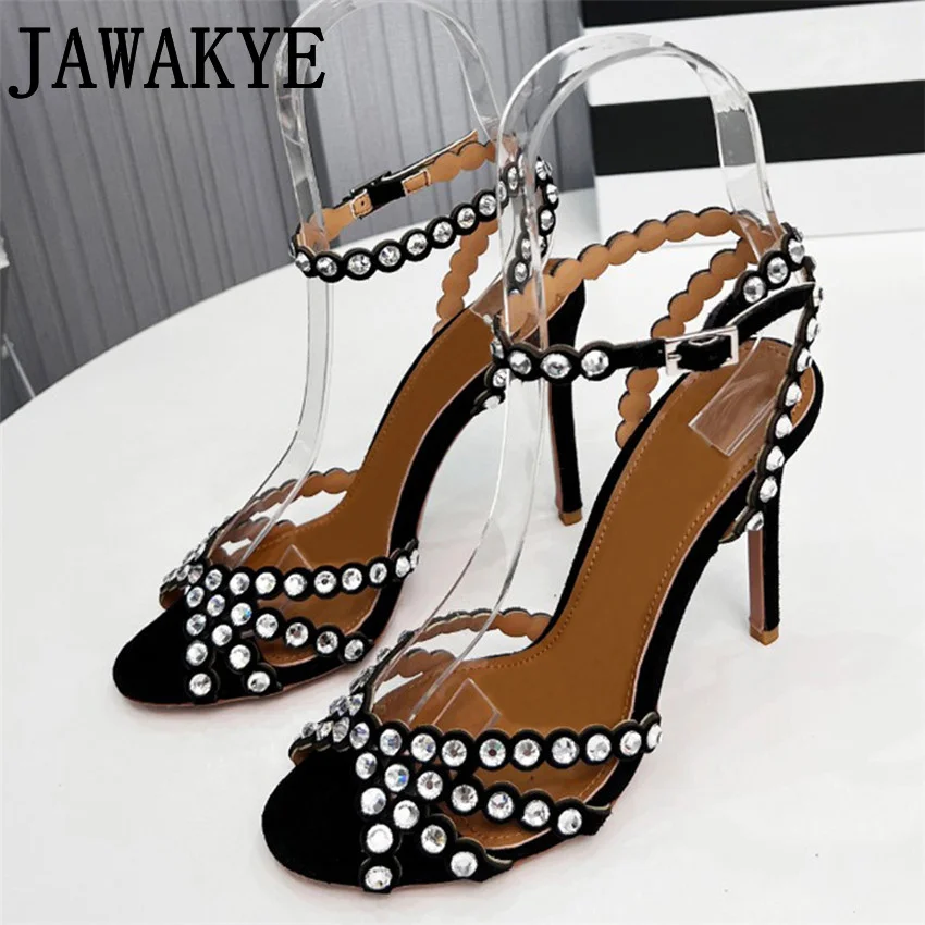 Runway Suede Colored Crystal Sandals For Woman Designer Brand High Heels Female Luxury Bridal Shoes Ladies Party Pumps mujer