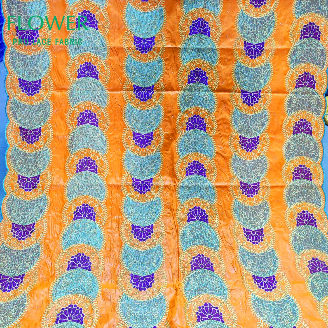 

2026 New Orange Baizn Rich Brocade Fabric Rhinestones Nigerian Mali Women Embroidery African Basin Rich Wedding Dress Material