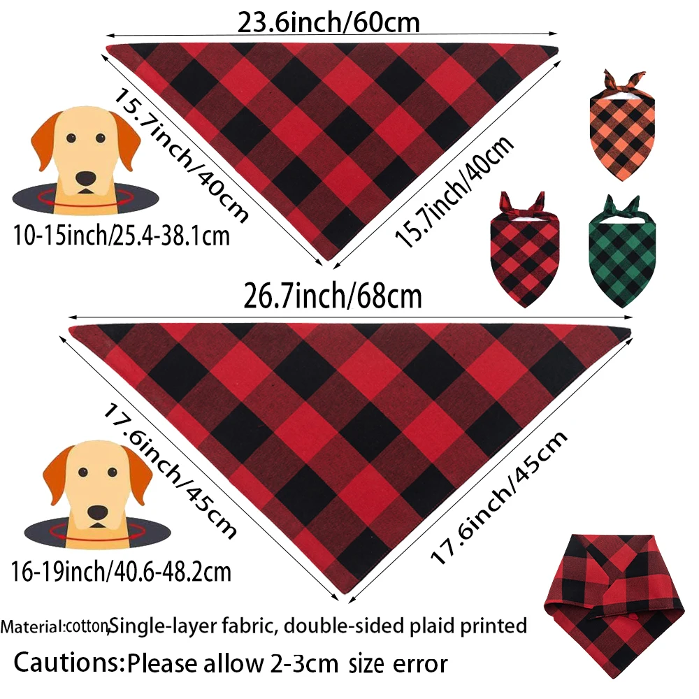 Merry Christmas Dogs Bandanas Deer Print Small Large Pet Neckerchief Plaid Bow Ties Collar Cats Dog Xmas Scarf Accessories Gifts