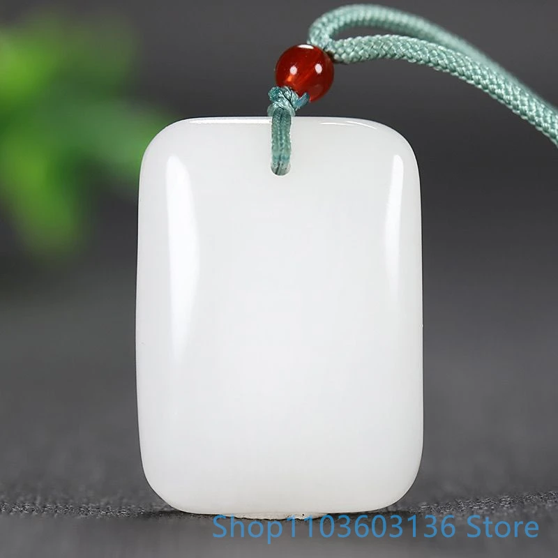 Women Pendant Smooth Surface Jade Necklace Natural Chinese Hotan Lanolin Grade Gold Wire White Jade Non Carved Smooth Pendant