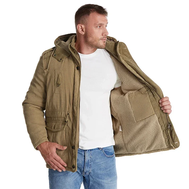 Winter Men Fleece Jackets USA Size Parka Outdoor Multi-pocket Windbreaker Jacket Fashion Men Thicken Thermal Tactical Parka Men