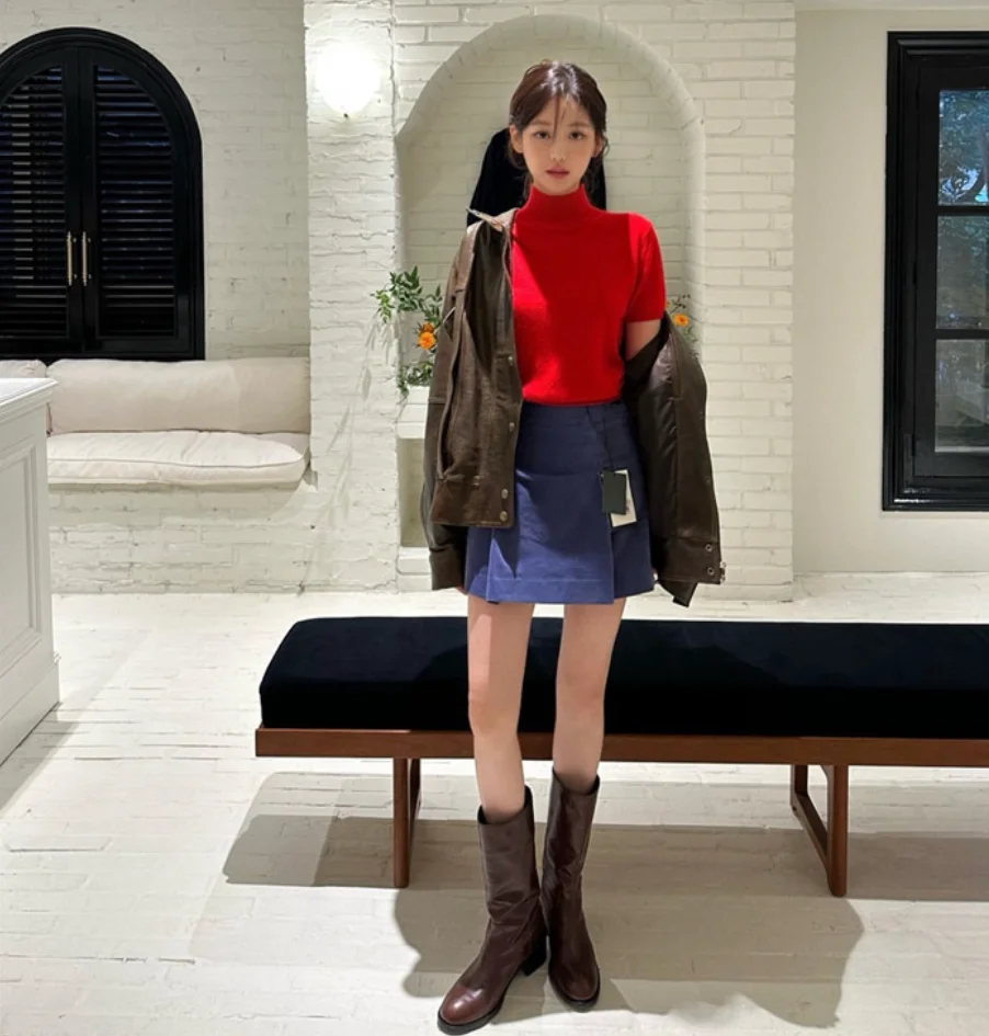 Pull en laine tricoté effet amincissant pour femme, col haut, couleur Pure, polyvalent, basique, pour les déplacements, Faion ort Sve