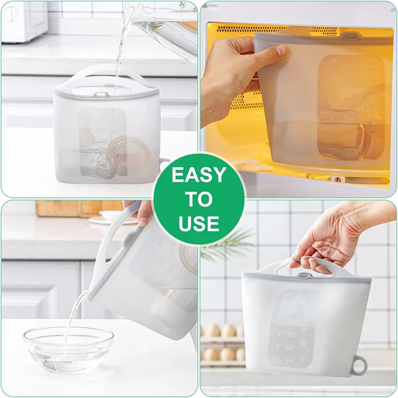 كيس بخار سعة 1.5 لتر قابل لإعادة الاستخدام للمنزل والسفر، عبوتان من حقيبة تعقيم الميكروويف السيليكونية، حافظة طازجة #6