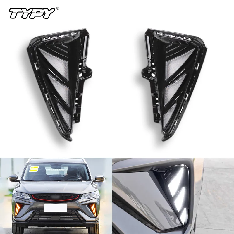 

TYPY 2PCS Car DRL For Geely coolray X50 proton 2021 Daytime Running Lights LED Daylight Fog lamp with flowing Yellow turn signal