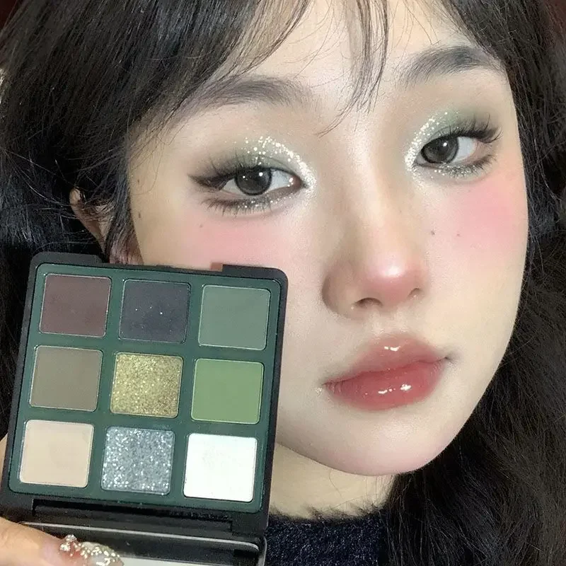 Paleta de Sombra Vintage, 9 Cores, Estilo Escuro, Francês, Preto, Verde, Contraste, Verde Azeitona, Fumegante, Coreia, Cosméticos de Maquiagem Barata, Wholesal