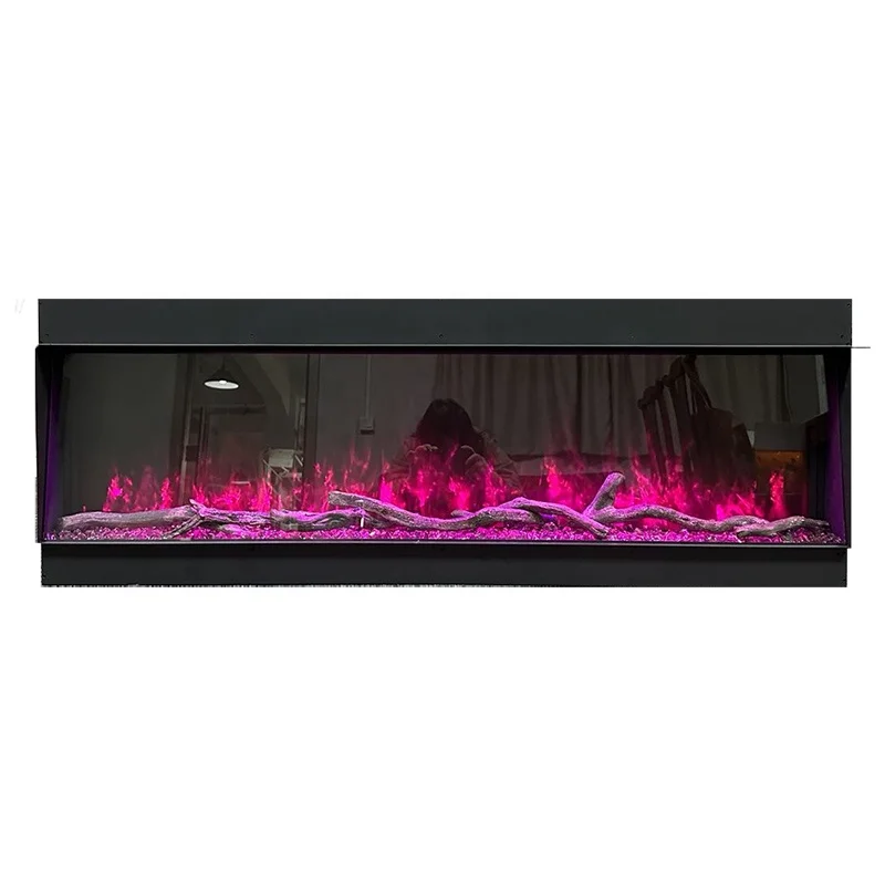 Modern 40 50 60 72 80 90 100 Inch Slim Ember Bed Electric Fireplace Heater Insert Modern LED Flames Built in Fire Place