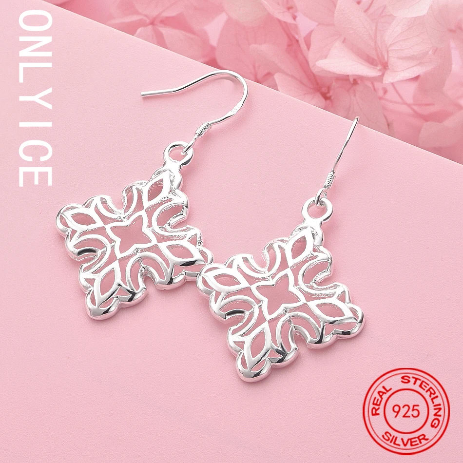 

Hot Fine 925 Sterling Silver Hollow Cross Earrings For Women High Quality Party Wedding Jewelry Christmas Gifts