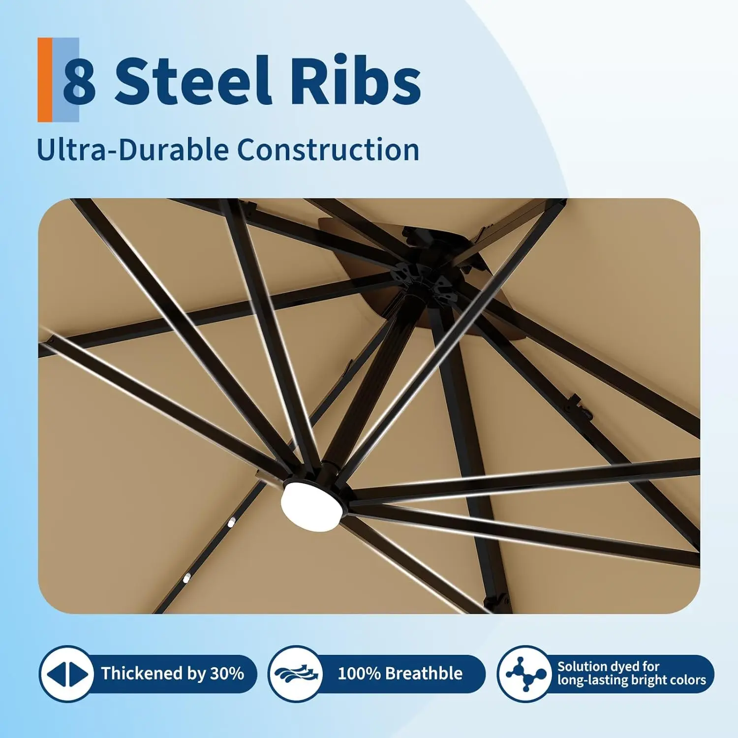 مظلة فناء ناتئ بطول 10 أقدام مع أضواء شمسية تدور 360 درجة سهلة الميل كرنك ضبط حماية من الأشعة فوق البنفسجية للخارجية #5