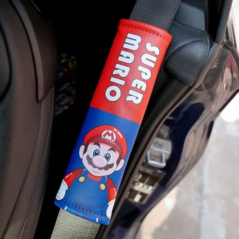 Super Mario Bros sabuk pengaman mobil, sabuk pengaman mobil kulit, pelindung kreativitas penutup bahu Model umum, dekorasi mobil Game