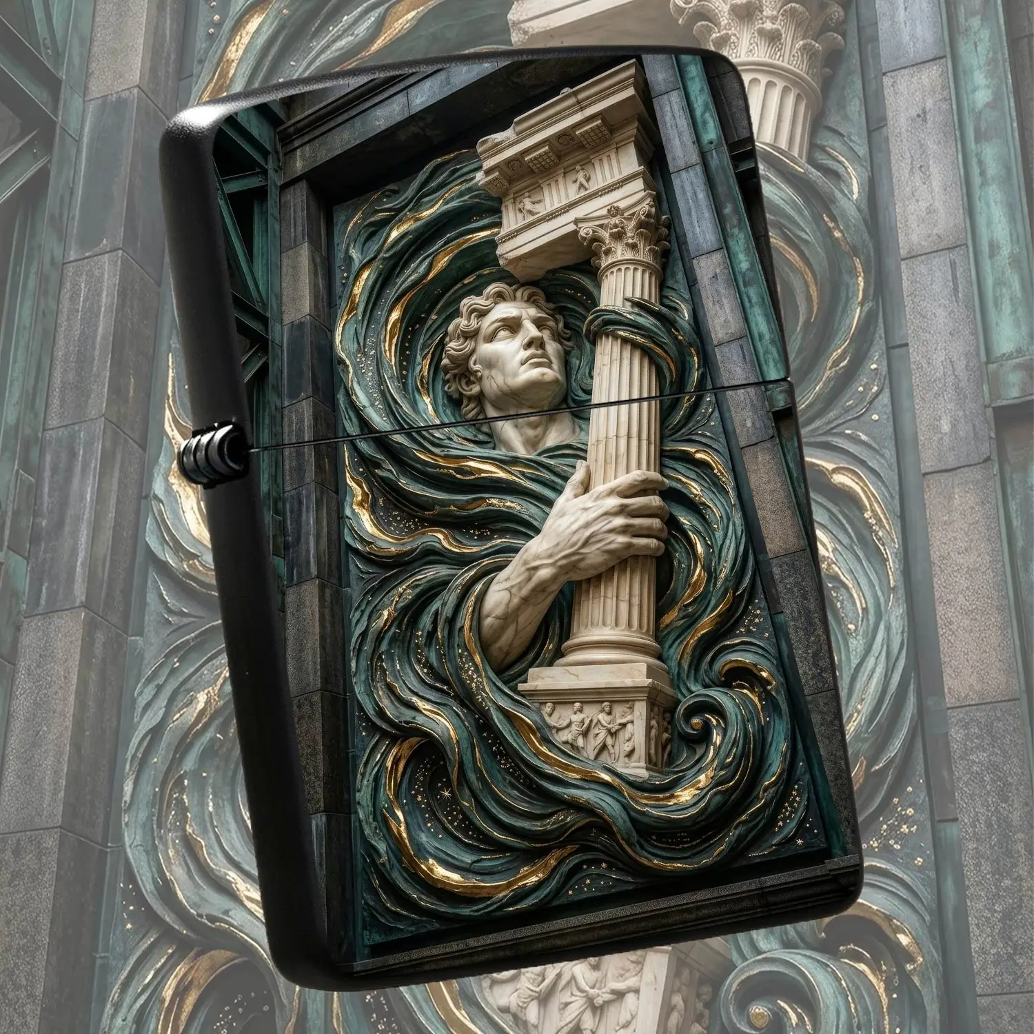 Exquisite Relief Lighter with Classical Marble Figure Column Gilded Swirl Design, Artistic Vintage Portable Ignition Accessory for All Daily Scenarios, Ideal Decorative Practical Gift for Art Lovers and PersonalA Humorous And Interesting L