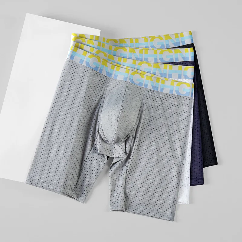 Summer Mesh Mens Long Leg Underwear Boxers Man Comfortable Breathable U Convex Pouch Boxer Shorts Sports Lengthen Underpants