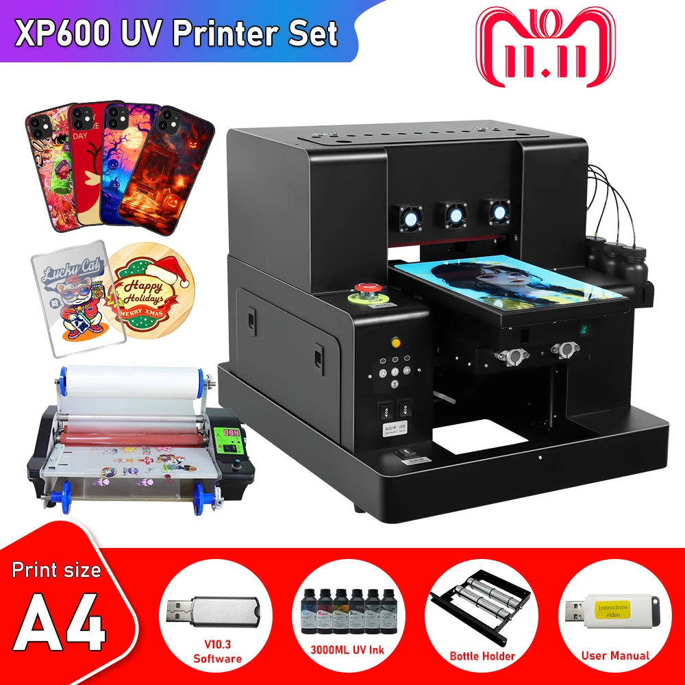 A4 uv dtf printer For Epson xp600 printer head uv dtf sticker printer with laminator for phone case glass acrylic metal uv print