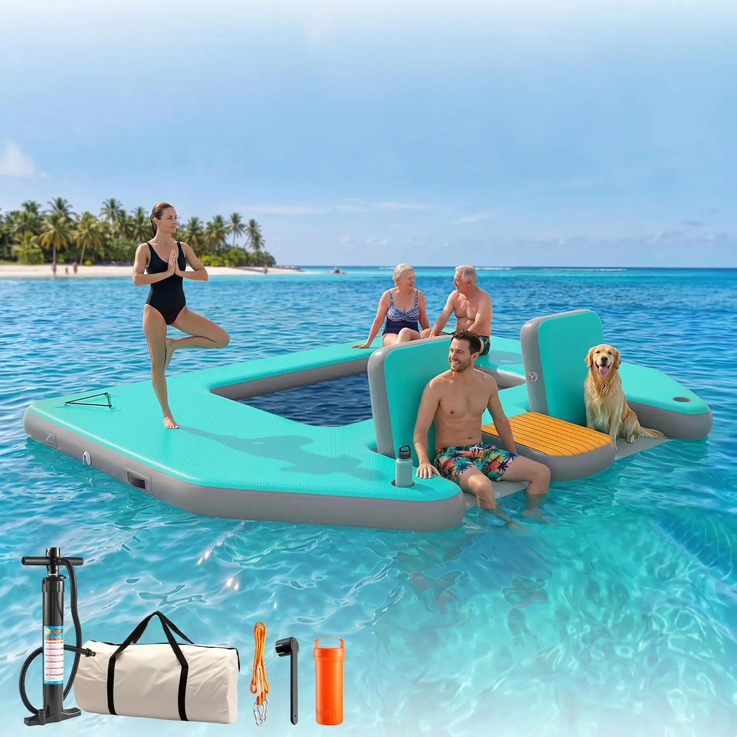 

Large Inflatable Floating Dock, Inflatable Water Platform Mat with Chairs, 12x8FT Heavy Duty Lake Raft Pool Float, Custom