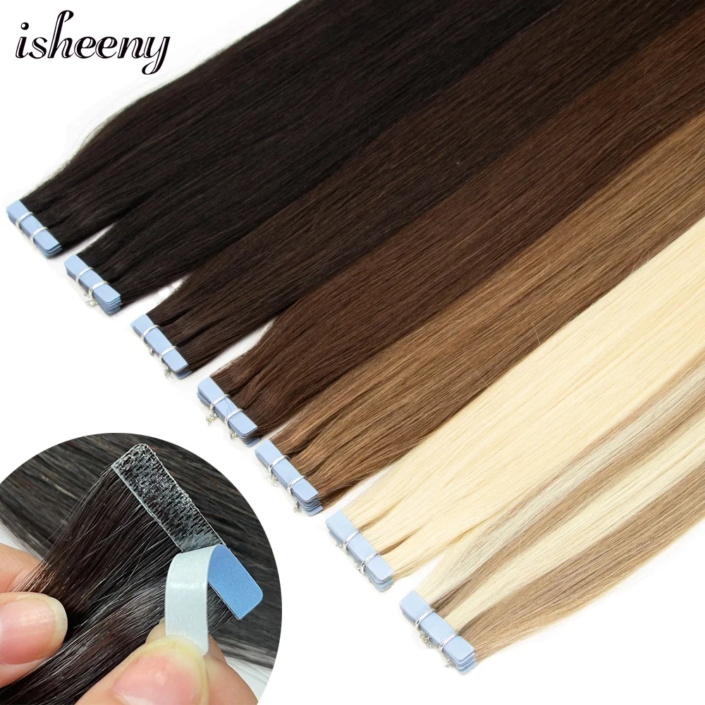 

Isheeny Invisible PU Skin Weft 16" Tape In Human Hair Extensions Natural Straight Machine Remy Human Hair 10pcs/pack