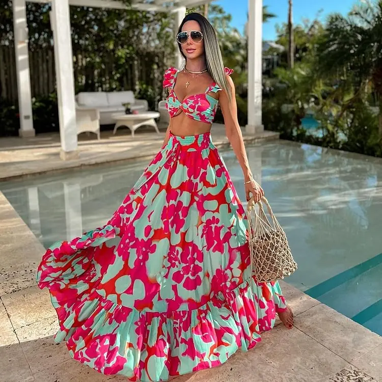 

Woman bikini set two pieces Floral Print Bikini 2024 Swimsuit and Skirt Women Summer Beachwear Bathing Suit Swimwear 2pcs