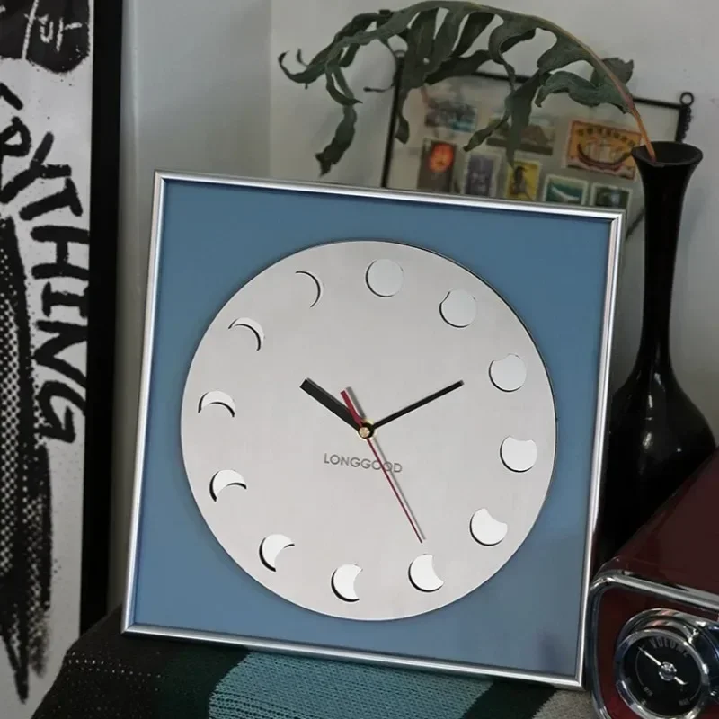 New Moon Phase Wall Clocks Modern Style Silent Display Timer Stainless Steel Material Clock Indoor Living Room Wall Watch O