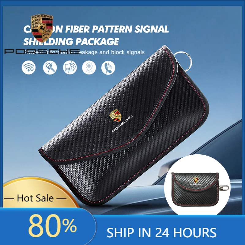 

Наклейки для интерьера автомобиля Porsche из углеродного волокна, RFID-защита для ключей, противоугонный брелок для Boxster, Cayenne, Panamera