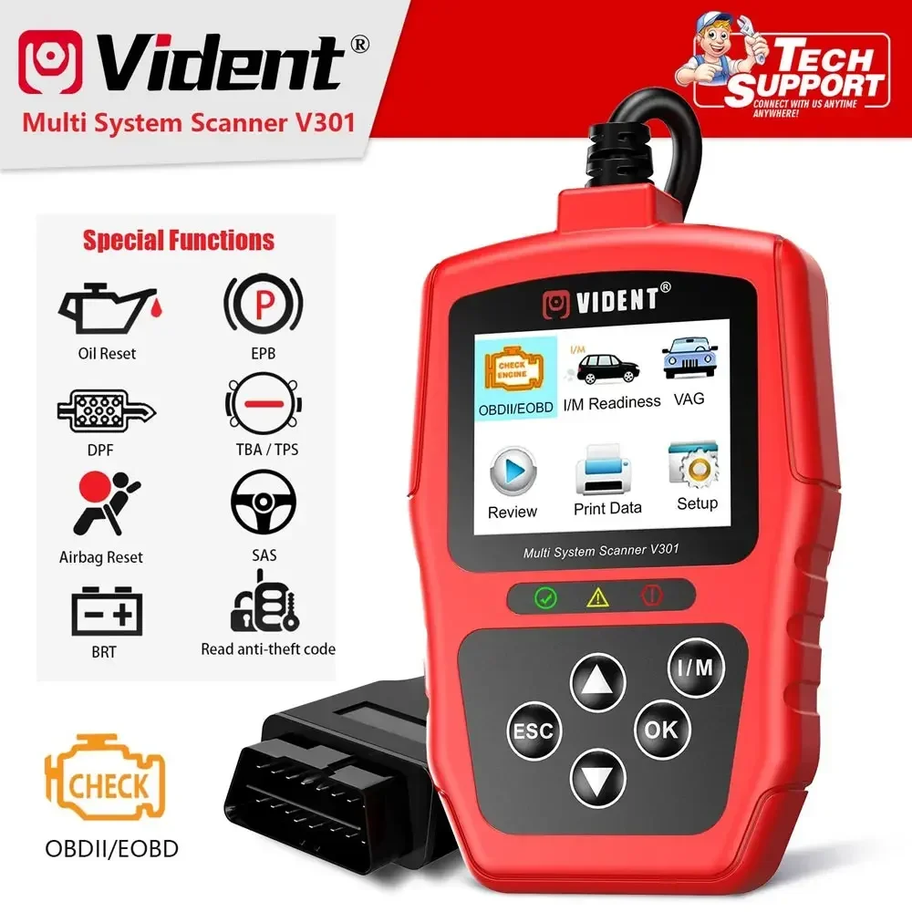 Vident V301 OBDII/EOBD+CAN Code Reader Car Diagnostic Scanner OBD2 Diagnostic Tool OBD2 Automotive Scanner