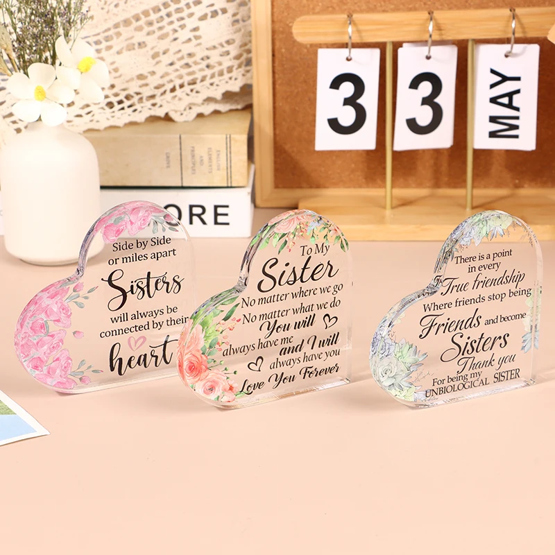 1 PCS New Clear Acrylic Love Heart Friendship Gift Home Decor Decorative Sign Gift For Sisters Desktop Ornament