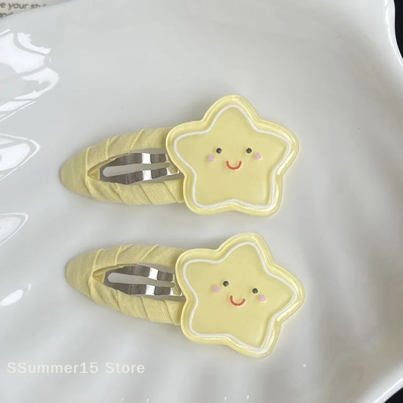 【R】1Pair Sweet Fashion Smile Star Hair Clips Versatile Cute Yellow Acrylic Hairpin For Women Girls Kawaii Hair Accessories Gifts
