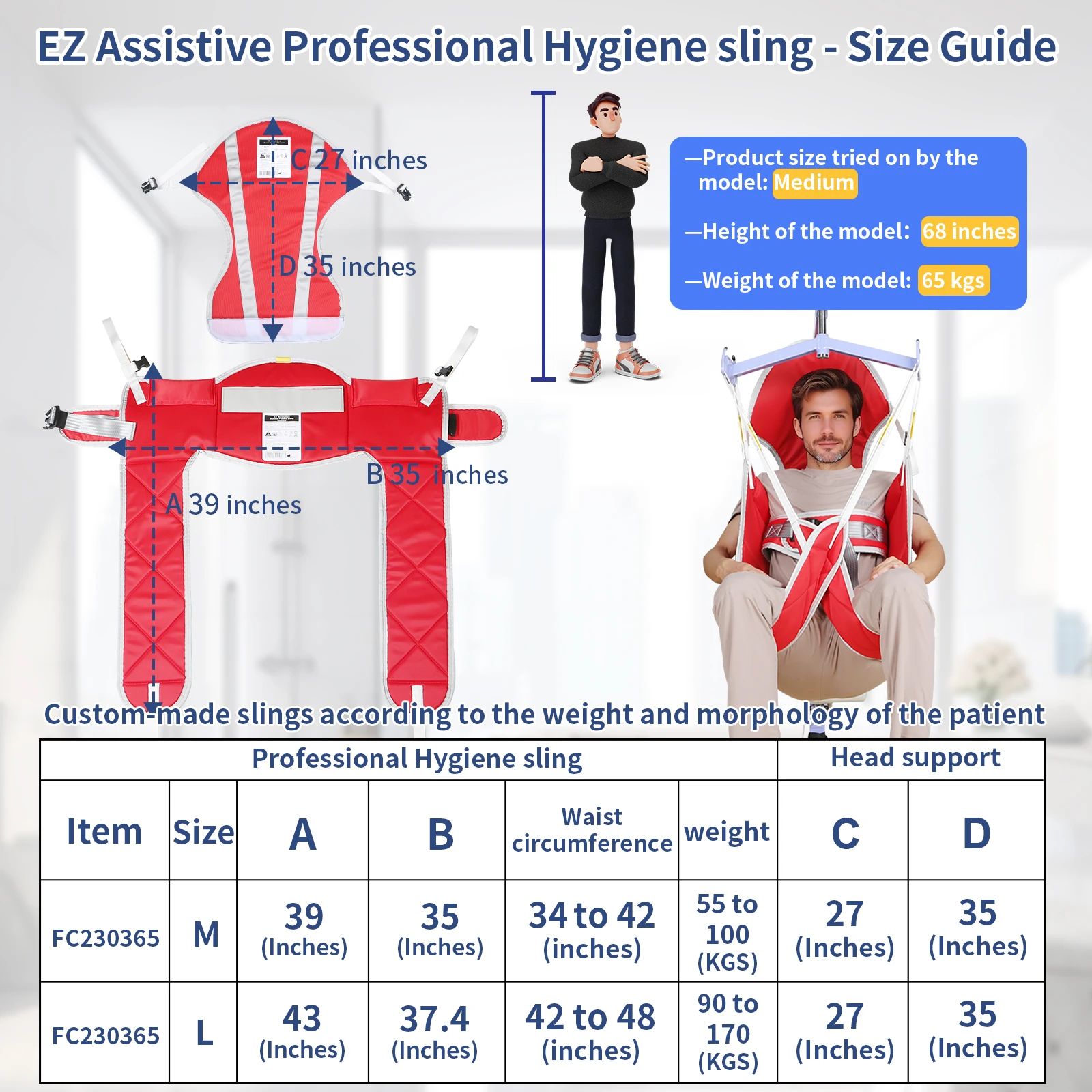 

Ehucon Patient Lift Sling Professional Hygiene Sling,Commode Patient Lift Aid Transfer Sling for Elderly Shower Bath SWL 500lbs