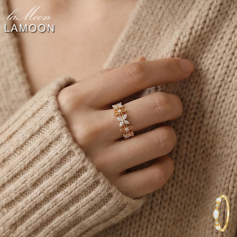 

LAMOON Romantic Flower Lace Hollow Ring For Women Cubic Zircon 925 Sterling Silver Gold Plated Crown Wedding Rings Jewelry RI409