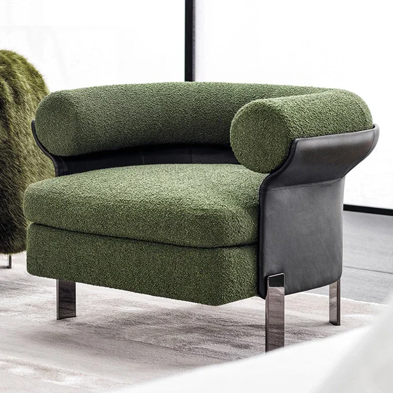 

l # Nordic Comfort Single Seater Cushion Sofa Chair Accent Stainless Steel Leather Home Living Room Barcelona Chair