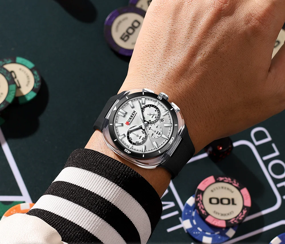 CURREN Herren Luxus-Sportuhr Chronograph Quarz-Armbanduhr mit Silikonarmband Leuchtende Zeiger Relógio Masculino – Detail 15