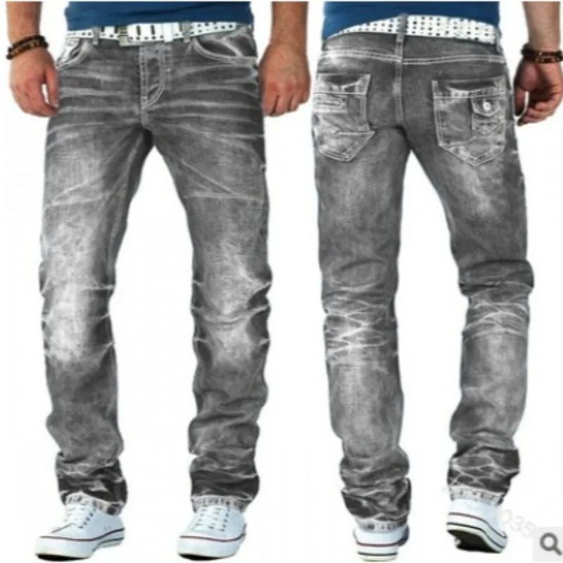 

New Retro Old Trend Fashion Jeans Casual Bright Hip Hop Trousers Straight Men's Trousers