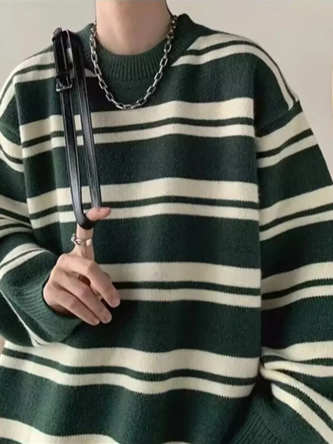 

Мужской свитер в полоску в американском стиле ретро, свободный вязаный свитер Lazy Sle, верхняя одежда для пар, осень-зима, повседневная удобная посадка