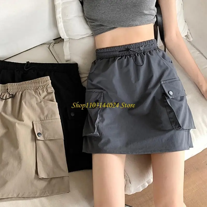 N5ke phụ nữ mùa hè đàn hồi thắt lưng dây rút Váy mini với túi vạt bên