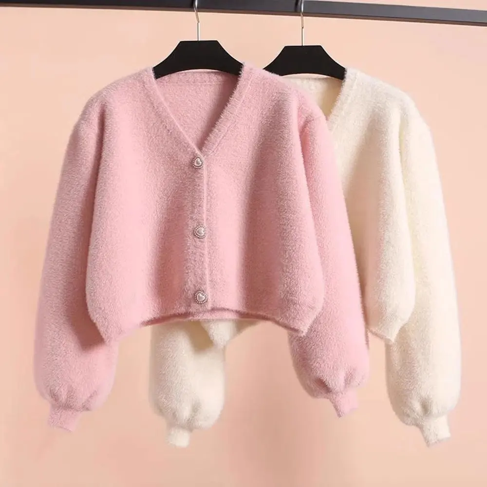 

Вдохновленный норковый бархатный свитер, пальто для женщин, ранняя весна, свободный короткий вязаный кардиган, универсальный стиль для маленьких мужчин