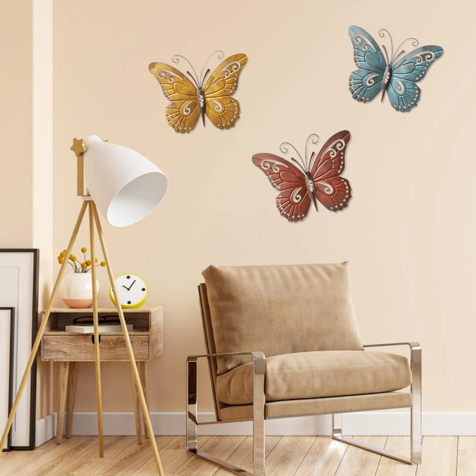 3 Pcs Iron Butterfly Wall Hangings Set Bright Color Vibrant Atmosphere Decor for Living Room Office Bedroom