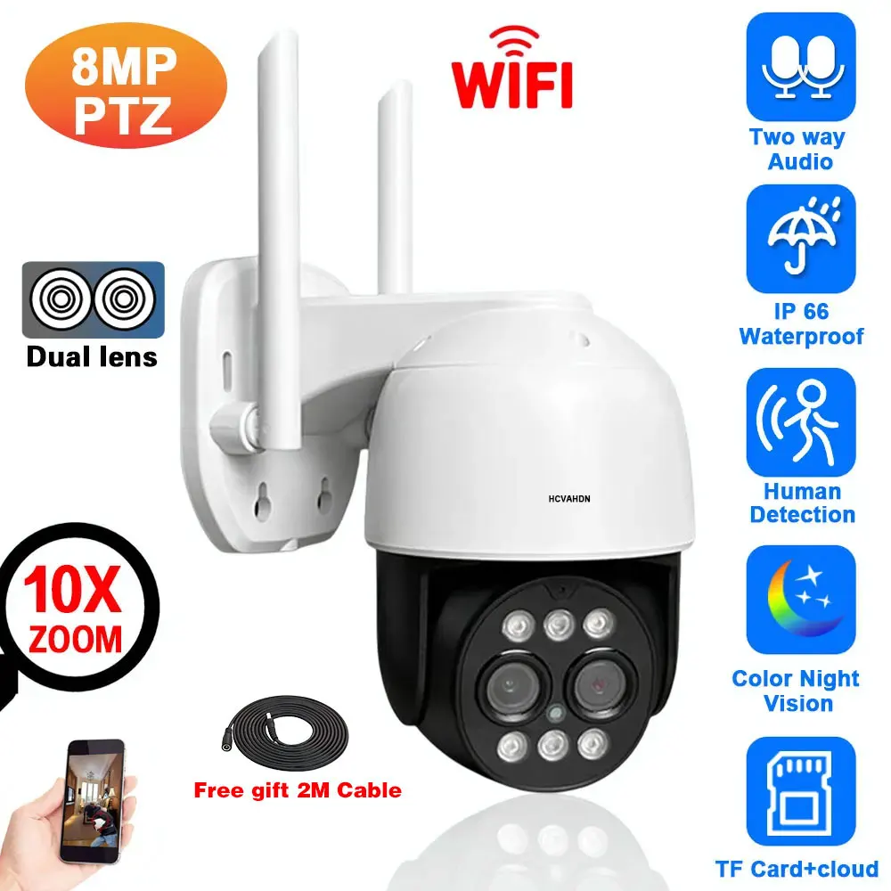 

Wifi PTZ IP Security Camera Auto Tracking 8MP 4K Dual Lens 10x Digital Zoom 4MP 2K Outdoor Home CCTV Video Surveillance Camara