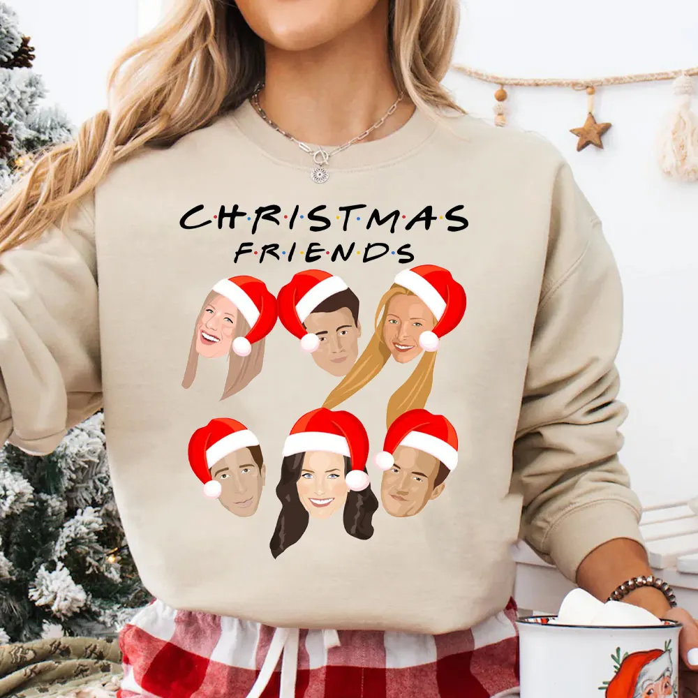 Fashion Friends Tv Show Funny Cartoon Christmas Hat Sweatshirt Winter Clothes Women Round Neck Tops New in Hoodies & Sweatshirts