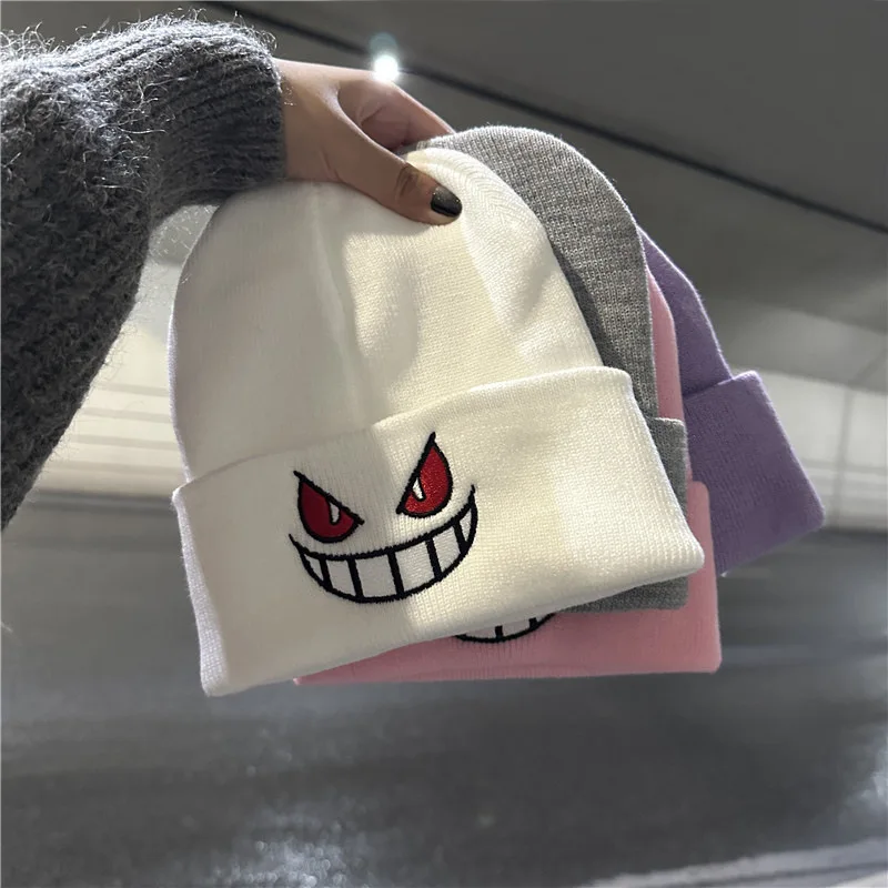 Funny cartoon big mouth red eyes baothead hat autumn and winter new embroidered wool knitted hat cover warm male outdoor sports