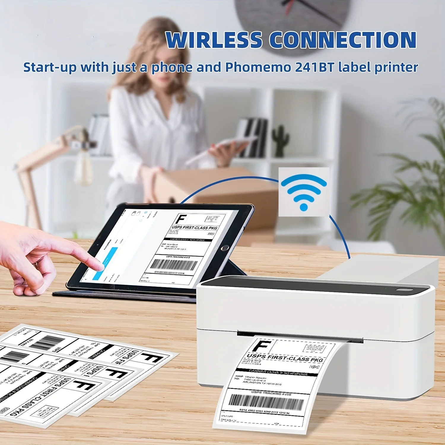 Phomemo PM-241-BT Printer Label termal nirkabel Printer pengiriman untuk bisnis kecil kompatibel dengan IOS, Android & Komputer