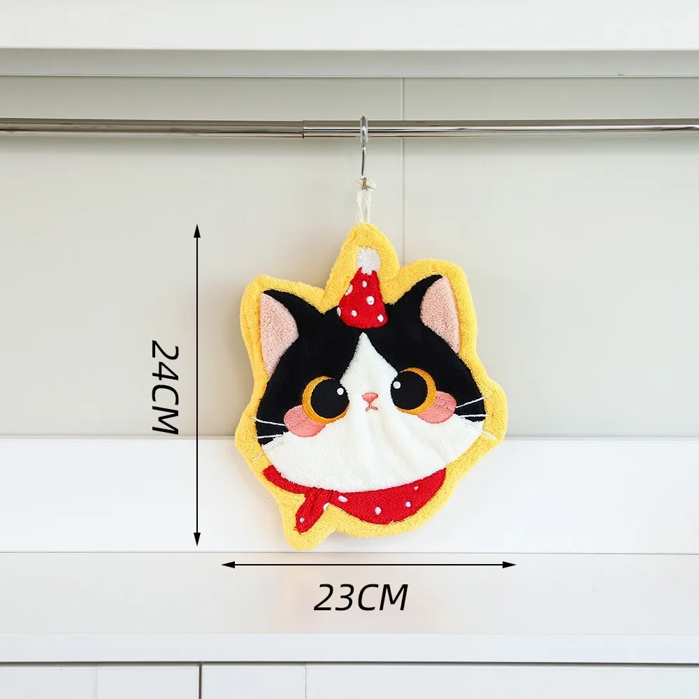 Cute Cat Hand Towel Coral Fleece Strong Water Absorption Toilet Handkerchief Hanging Style Thickened Bathroom Kerchief Kitchen