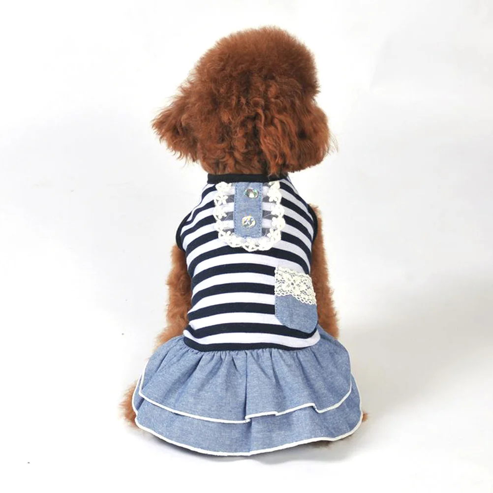 

Dog Denim Skirt Lace Trim Pet Summer Clothes For Outdoor Walking Jogging Activities Party Photo Dog Dress Pet Clothes
