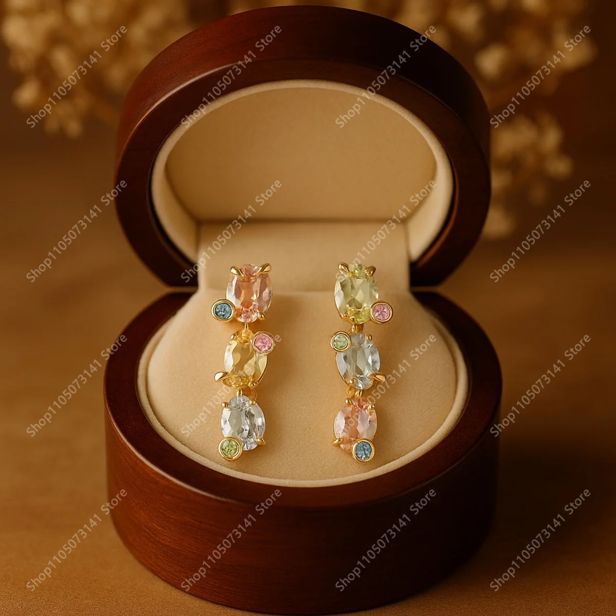 

Fashionable and luxurious oval colored earrings, versatile for daily use in the workplace, high-quality jewelry - birthday gift