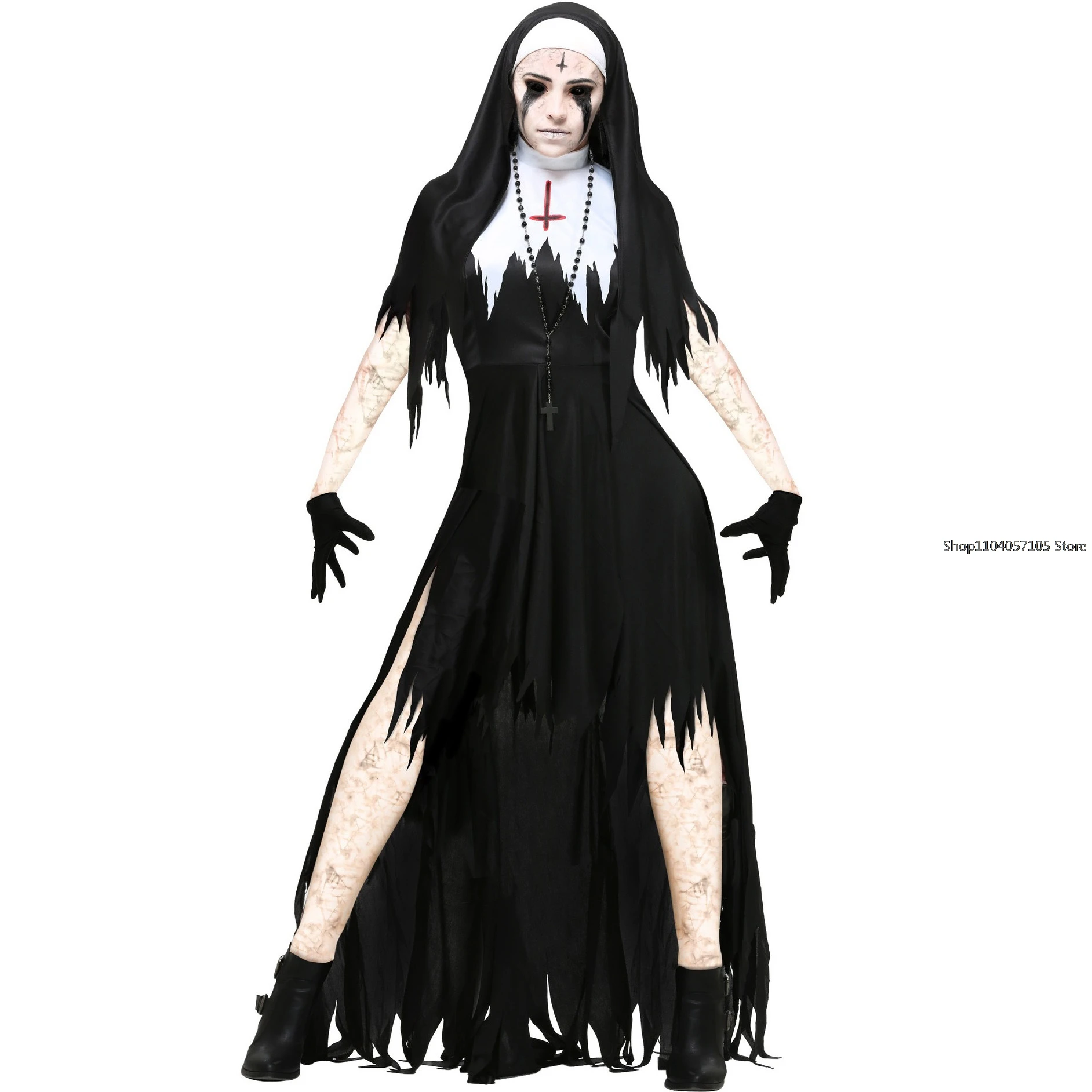 Halloween Terrorist Nun Costume The Demon Scary Cosplay Costumes Long Robes Lady Spooktacular Bloody Nun Cosplay Fancy Dress