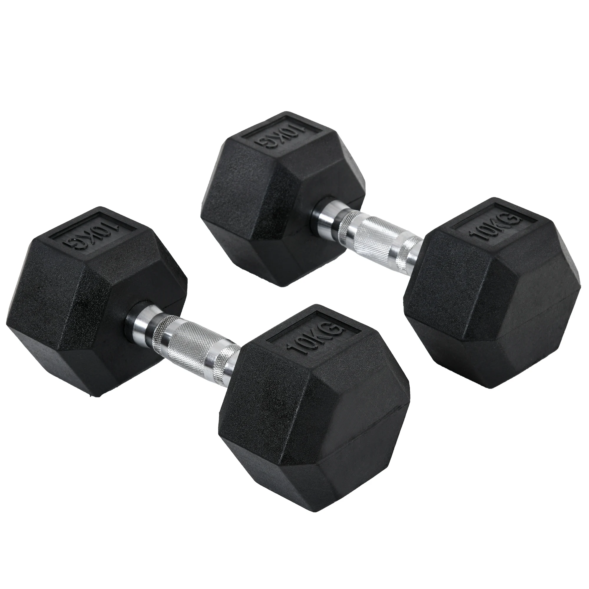 HOMCOM 10kg dumbbell set with metal connecting bar and Hexagonal head 20kg Total weight set for home training gym office black and silver