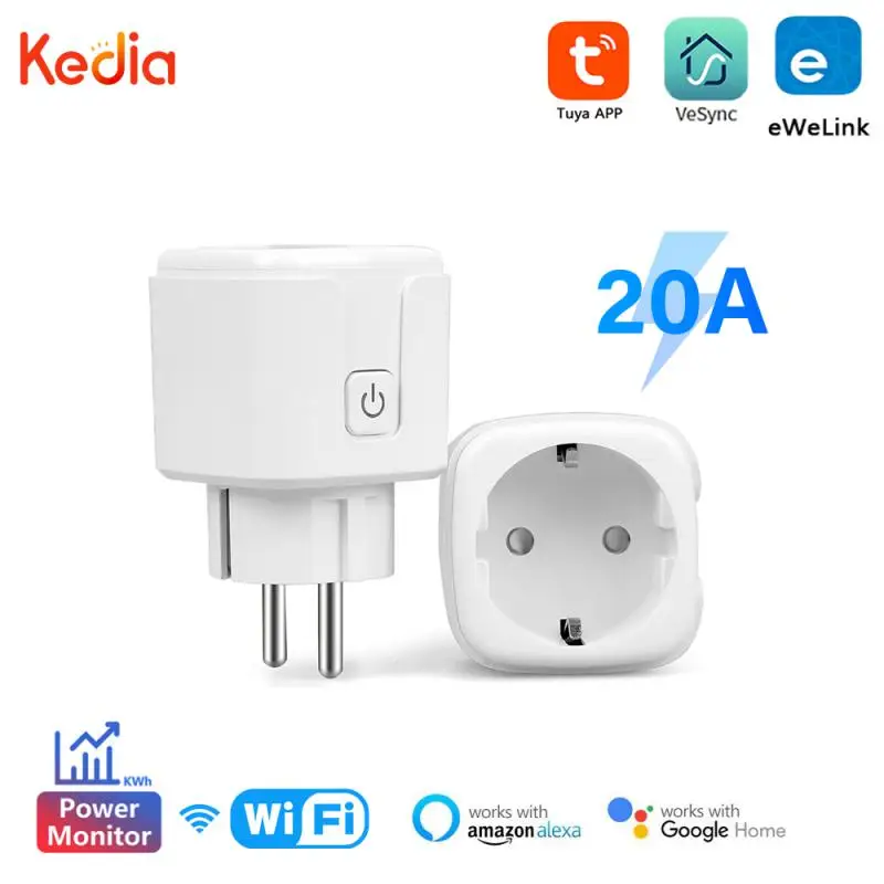 Tuya Vesync EU WiFi Smart Socket 20A 2/4Pcs Smart Plug With Power Monitoring Smart Home Support Alexa Amazon Google Home eWelink