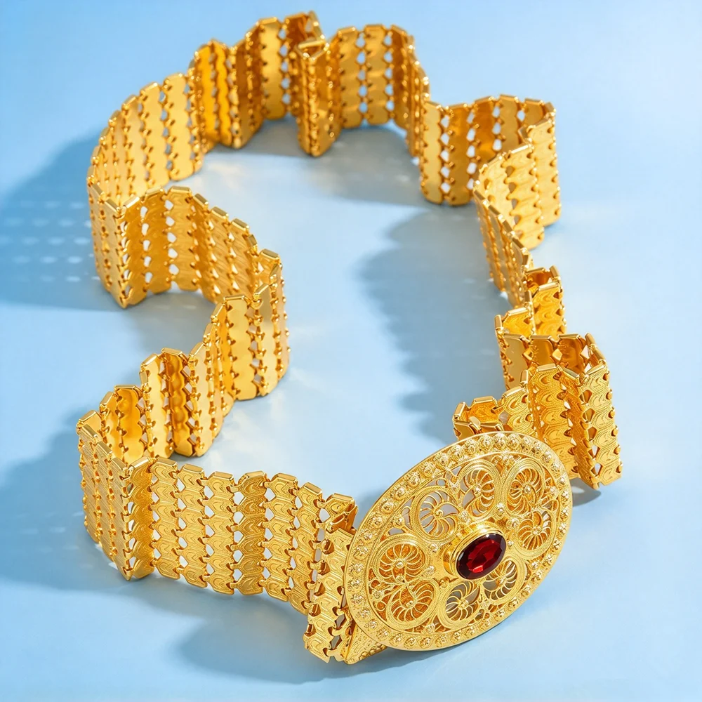 Gold Kurdish Waist Belt Luxury Vintage Style Adjustable Middle East New Design Suitable for Wedding Party Waist Jewelry Decorati